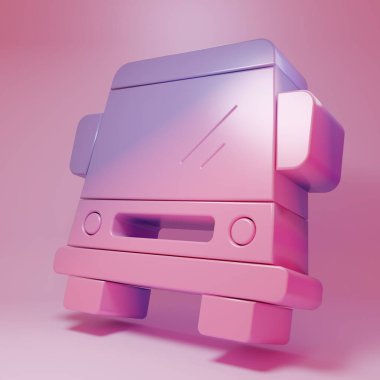 Purple-pink Car icon isolated on pink background. Front view. Minimalism concept. 3D render illustration.