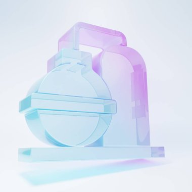 Frosted glass Oil and gas industrial factory building icon isolated on white background. Minimalism concept. 3D render illustration.