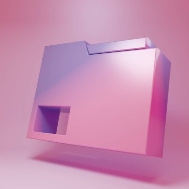 Purple-pink Document folder icon isolated on pink background. Accounting binder symbol. Bookkeeping management. Minimalism concept. 3D render illustration.