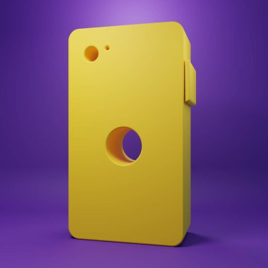 Yellow Smartphone, mobile phone icon isolated on purple background. Minimalism concept. 3D render illustration.