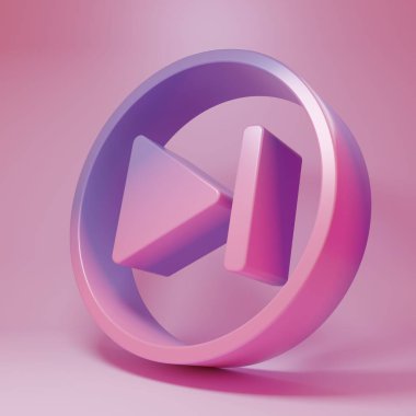 Purple-pink Fast forward icon isolated on pink background. Minimalism concept. 3D render illustration.