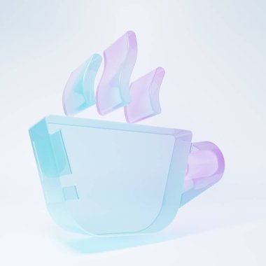 Frosted glass Coffee cup icon isolated on white background. Tea cup. Hot drink coffee. Minimalism concept. 3D render illustration.