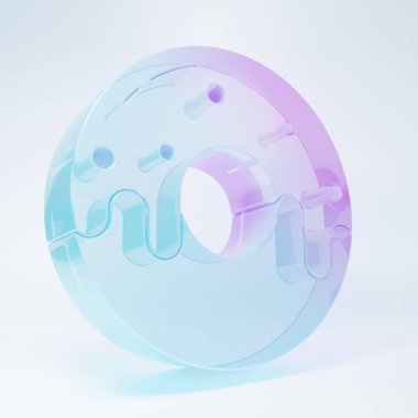 Frosted glass Donut with sweet glaze icon isolated on white background. Minimalism concept. 3D render illustration.