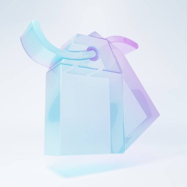 Frosted glass Blank label template price tag icon isolated on white background. Empty shopping discount sticker. Template discount banner. Minimalism concept. 3D render illustration.