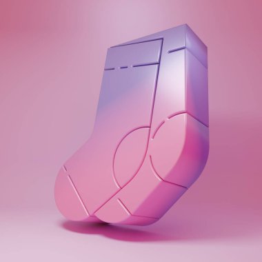 Purple-pink Socks icon isolated on pink background. Minimalism concept. 3D render illustration.
