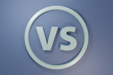 Grey VS Versus battle icon isolated on purple-blue background. Competition vs match game, martial battle vs sport. Minimalism concept. 3D render illustration.