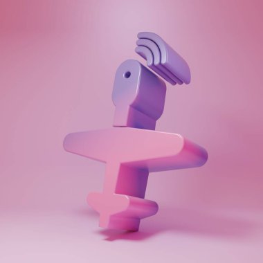 Pembe arka planda Mor Pembe İHA ikonu izole edildi. Askeri İnsansız Uçak Casusu. Minimalizm kavramı. 3 Boyutlu resimleme.