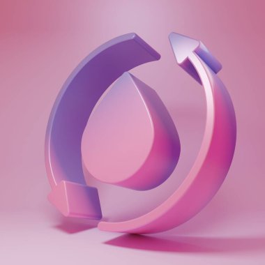 Purple-pink Oil drop icon isolated on pink background. Minimalism concept. 3D render illustration.