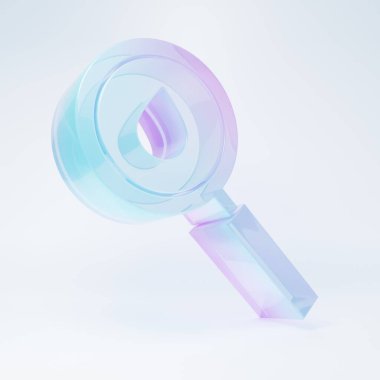 Beyaz zemin üzerinde izole edilmiş buzlu cam yağ damlası ikonu. Jeolojik keşif, jeoloji araştırması. Minimalizm kavramı. 3 Boyutlu resimleme.