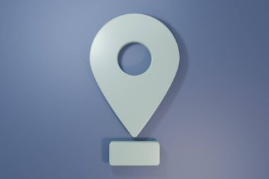 Grey Map pin icon isolated on purple-blue background. Navigation, pointer, location, map, gps, direction, place concept. Minimalism concept. 3D render illustration.