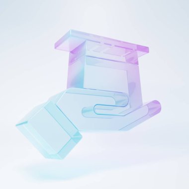 Frosted glass Magician hat in hand icon isolated on white background. Magic trick. Mystery entertainment concept. Minimalism concept. 3D render illustration.