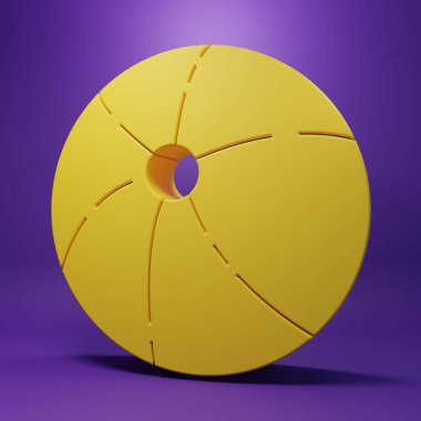Yellow Beach ball icon isolated on purple background. Minimalism concept. 3D render illustration.