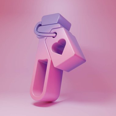 Purple-pink Bottle with love potion icon isolated on pink background. Valentines day symbol. Minimalism concept. 3D render illustration.