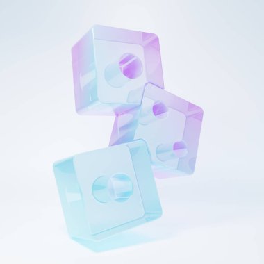 Frosted glass Game dice icon isolated on white background. Casino gambling. Minimalism concept. 3D render illustration.