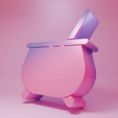 Purple-pink Witch cauldron icon isolated on pink background. Happy Halloween party. Minimalism concept. 3D render illustration.