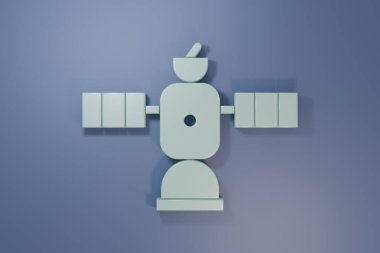 Mor-mavi arkaplanda gri uydu simgesi izole edildi. Minimalizm kavramı. 3 Boyutlu resimleme.