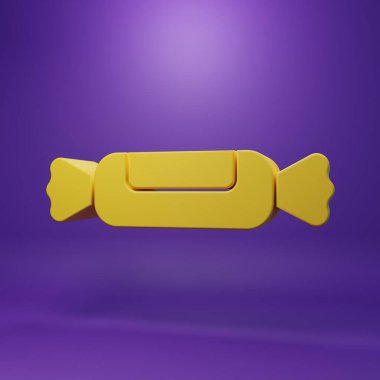 Sarı Şeker simgesi mor arkaplanda izole edilmiş. Minimalizm kavramı. 3 Boyutlu resimleme.