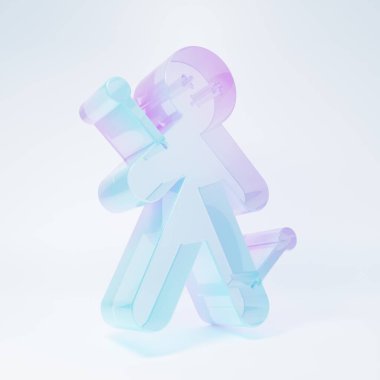 Frosted glass Voodoo doll icon isolated on white background. Minimalism concept. 3D render illustration.