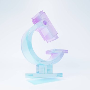 Frosted glass Microscope icon isolated on white background. Chemistry, pharmaceutical instrument, microbiology magnifying tool. Minimalism concept. 3D render illustration.