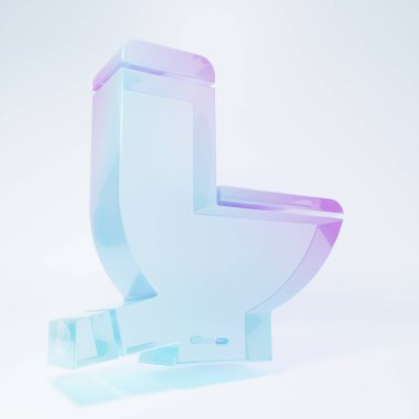 Frosted glass Toilet bowl icon isolated on white background. Minimalism concept. 3D render illustration.