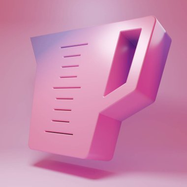 Purple-pink Measuring cup to measure dry and liquid food icon isolated on pink background. Plastic graduated beaker with handle. Minimalism concept. 3D render illustration.