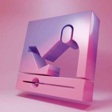 Purple-pink Online education and graduation icon isolated on pink background. Online teacher on monitor. Webinar and video seminar learning. Minimalism concept. 3D render illustration.
