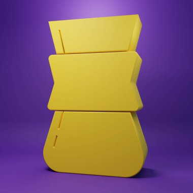 Sarı Kahve Türk ikonu, mor arka planda izole edilmiş. Minimalizm kavramı. 3 Boyutlu resimleme.