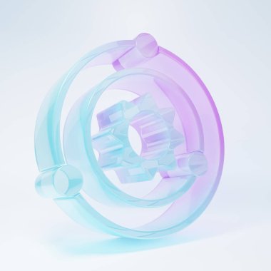 Frosted glass Solar system icon isolated on white background. The planets revolve around the star. Minimalism concept. 3D render illustration.