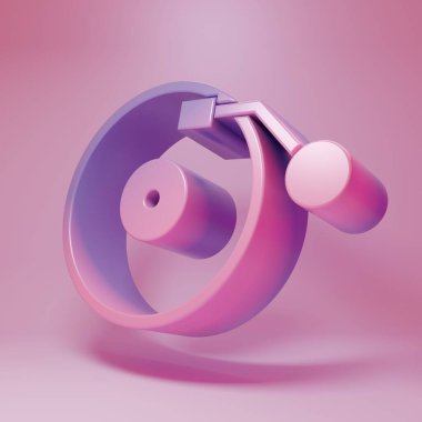 Purple-pink Vinyl player with a vinyl disk icon isolated on pink background. Minimalism concept. 3D render illustration.