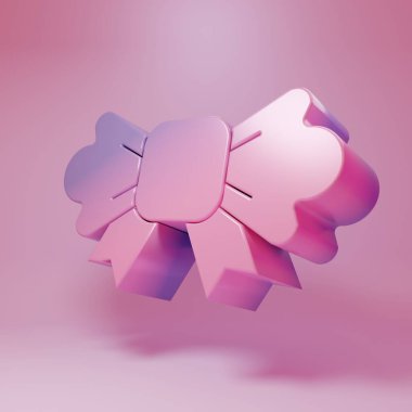 Pembe arka planda izole edilmiş mor papyon ikonu. Minimalizm kavramı. 3 Boyutlu resimleme.