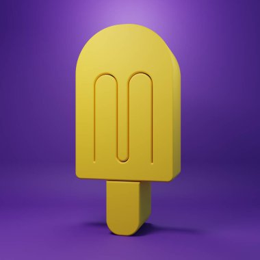 Sarı dondurma ikonu mor arkaplanda izole edilmiş. Güzel sembol. Minimalizm kavramı. 3 Boyutlu resimleme.