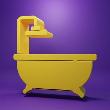 Yellow Bathtub icon isolated on purple background. Minimalism concept. 3D render illustration .