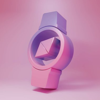 Purple-pink Compass icon isolated on pink background. Windrose navigation symbol. Wind rose sign. Minimalism concept. 3D render illustration .