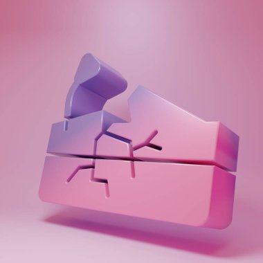 Purple-pink Earthquake icon isolated on pink background. Minimalism concept. 3D render illustration .