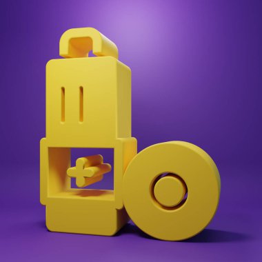 Sarı Batarya simgesi mor arkaplanda izole edildi. Şimşek sembolü. Minimalizm kavramı. 3 Boyutlu resimleme .