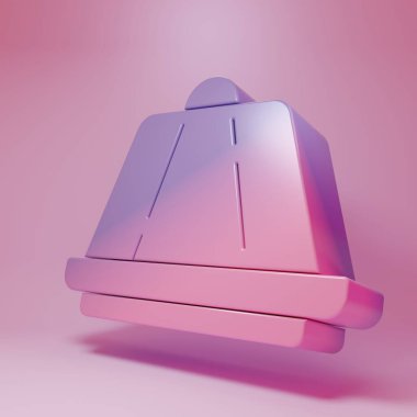 Purple-pink Pudding custard with caramel glaze icon isolated on pink background. Minimalism concept. 3D render illustration .