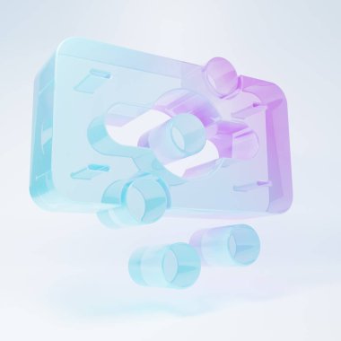 Frosted glass Stacks paper money cash icon isolated on white background. Money banknotes stacks. Bill currency. Minimalism concept. 3D render illustration .