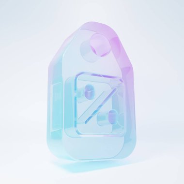 Frosted glass Price tag with an inscription Sale icon isolated on white background. Badge for price. Promo tag discount. Minimalism concept. 3D render illustration .