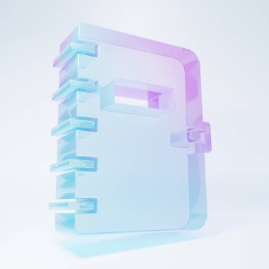 Frosted glass Notebook icon isolated on white background. Spiral notepad icon. School notebook. Writing pad. Diary for school. Minimalism concept. 3D render illustration .