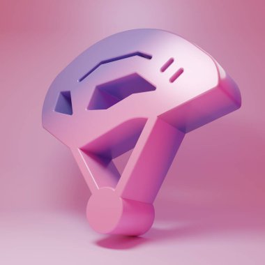 Pembe arka planda izole edilmiş mor bisiklet başlığı ikonu. Olağanüstü bir spor. Spor malzemeleri. Minimalizm kavramı. 3 Boyutlu resimleme .