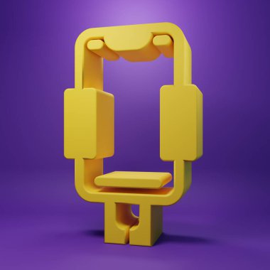 Sarı cep telefonu tutucu simgesi mor arkaplanda izole edildi. Minimalizm kavramı. 3 Boyutlu resimleme .