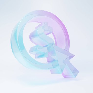 Frosted glass Coin money with dollar symbol icon isolated on white background. Banking currency sign. Cash symbol. Minimalism concept. 3D render illustration .