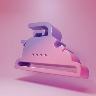 Purple-pink Electric iron icon isolated on pink background. Steam iron. Minimalism concept. 3D render illustration .