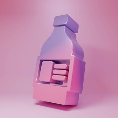 Purple-pink Plastic bottle for laundry detergent, bleach, dishwashing liquid or another cleaning agent icon isolated on pink background. Minimalism concept. 3D render illustration .