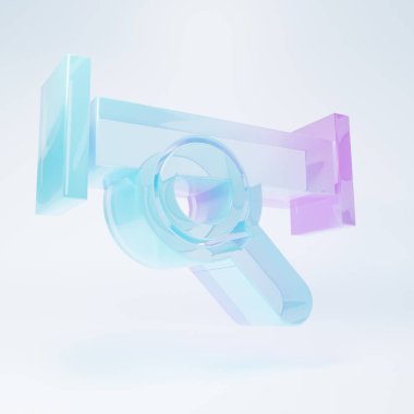 Frosted glass Industry metallic pipe icon isolated on white background. Plumbing pipeline parts of different shapes. Minimalism concept. 3D render illustration .