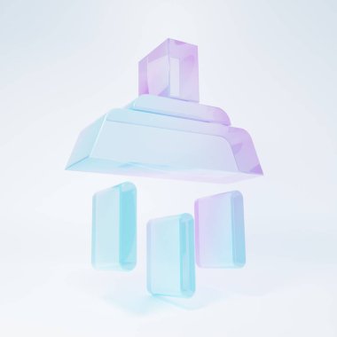 Frosted glass Shower head with water drops flowing icon isolated on white background. Minimalism concept. 3D render illustration .