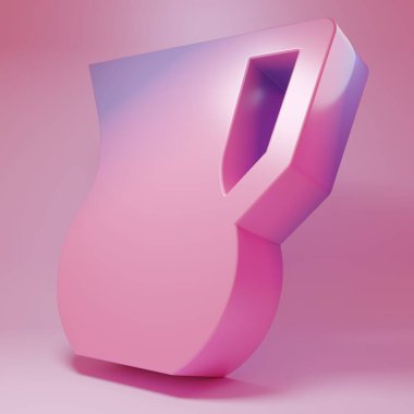 Pembe arka planda su ikonu olan mor sürahi bardaklar. Su için çaydanlık. İçme suyu dolu cam sürahi. Minimalizm kavramı. 3 Boyutlu resimleme .