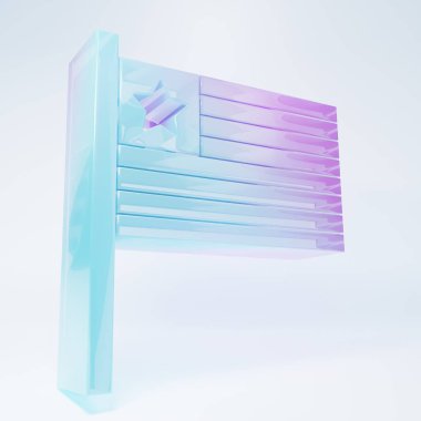 Frosted glass American flag icon isolated on white background. Flag of USA. United States of America. Minimalism concept. 3D render illustration .