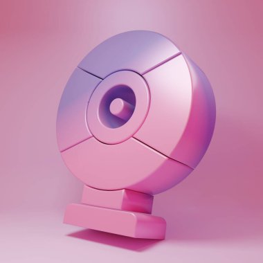 Mor pembe güvenlik kamerası ikonu pembe arka planda izole edilmiş. Minimalizm kavramı. 3 Boyutlu resimleme .
