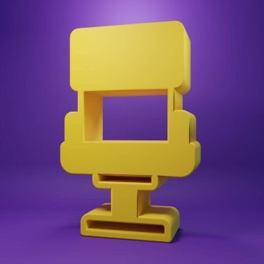 Yellow Office chair icon isolated on purple background. Armchair sign. Minimalism concept. 3D render illustration .